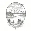 lake surrounded by forest fire  tattoo design idea