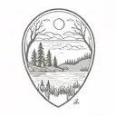 lake surrounded by forest fire  tattoo design idea