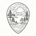 lake surrounded by forest fire  tattoo design idea