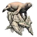 walrus falling off a cliff tattoo design idea