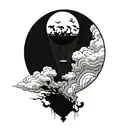 clouds with a distant balloon  tattoo design idea