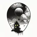 clouds with a distant balloon  tattoo design idea