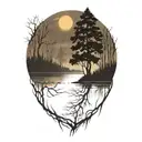 lake with trees on fire tattoo design idea