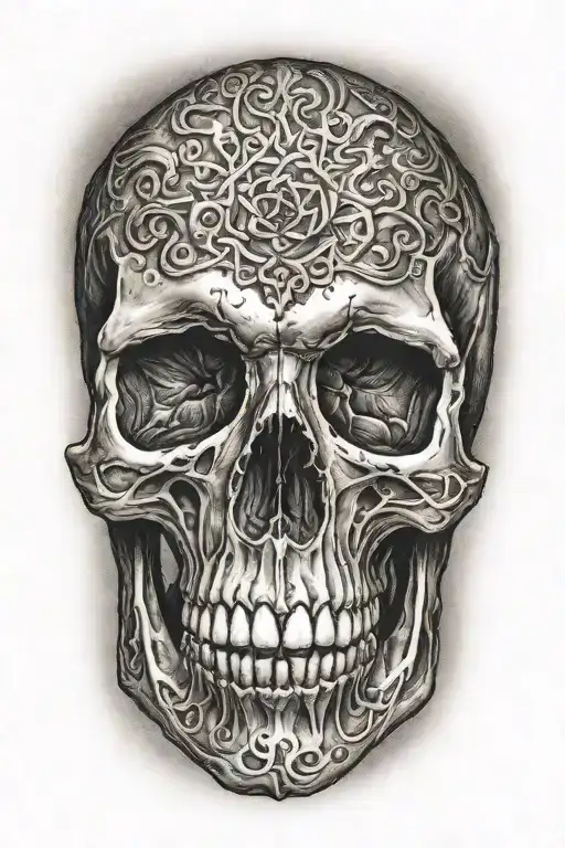 realistic skull soft shading tattoo design idea