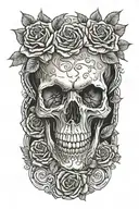 realistic skull soft shading, rose, family tattoo design idea