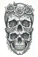realistic skull soft shading, rose, family tattoo design idea