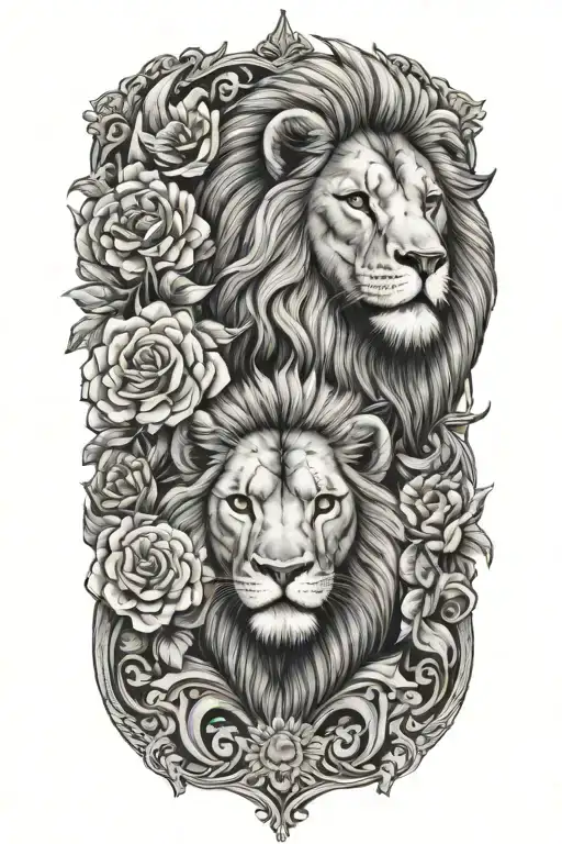 lion, scales, flower, owl tattoo design idea