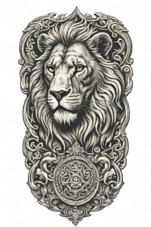 lion and owl and scales tattoo design idea
