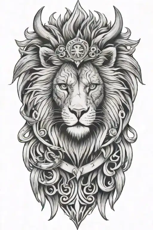 lion and owl and scales tattoo design idea