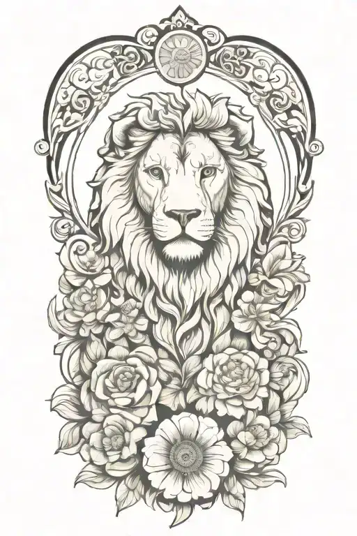 stoicism  lion and owl and scales and flower tattoo design idea