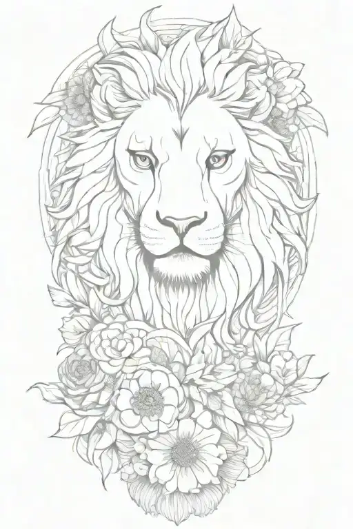 stoicism  lion and owl and scales and flower tattoo design idea
