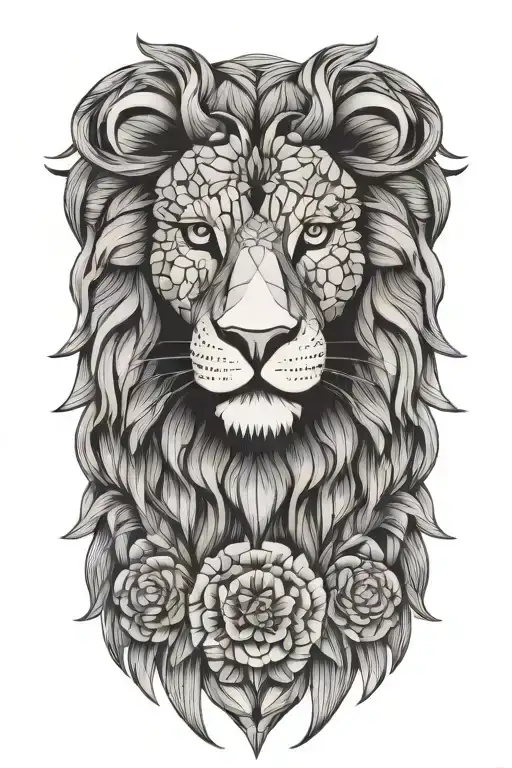 stoicism  lion and owl and scales and flower tattoo design idea