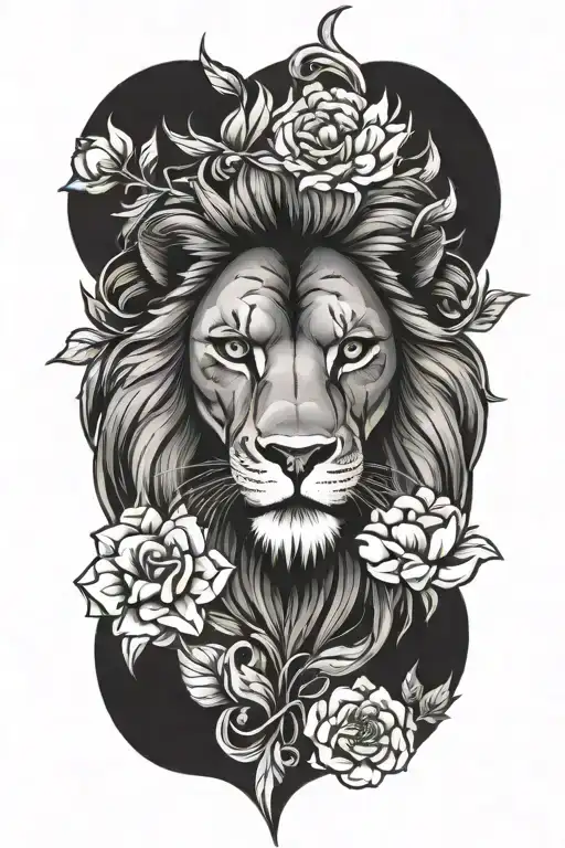 lion and owl and scales and flower tattoo design idea