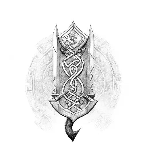 Kratos Axe with nordic runes tattoo design idea