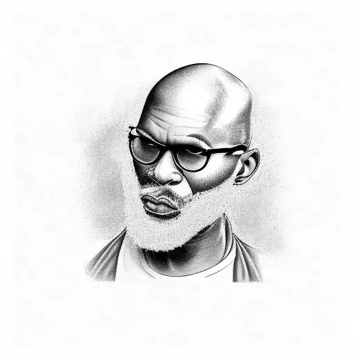 black bald man with grey bread in Corvette tattoo design idea