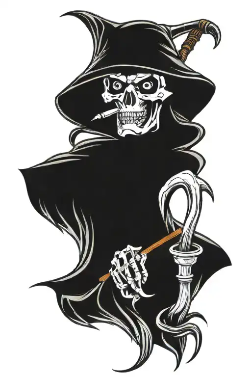 grim reaper smoking a joint and hold a scythe tattoo design idea