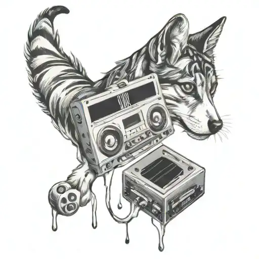 A tattoo design showcasing a stylized mixtape with paw prints of cats and dogs, symbolizing the client's love for music and pets tattoo design idea