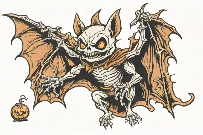 Skelton bat flying tattoo design idea