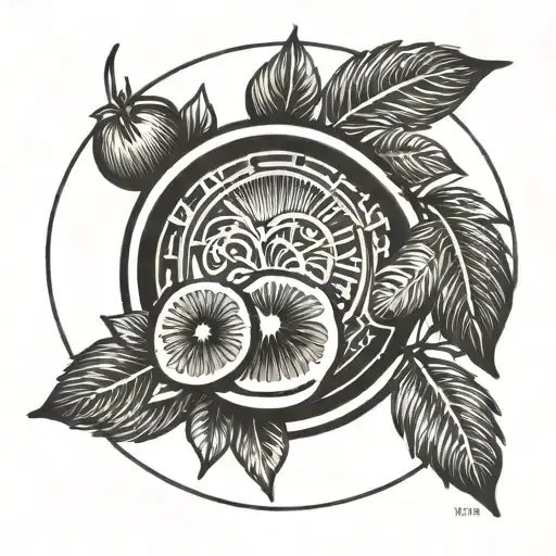 kiwi tiki in a circle surrounding with no flowers   tattoo design idea