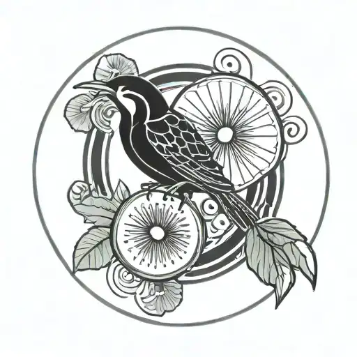 kiwi tiki in a circle surrounding with no flow diagram tattoo design idea