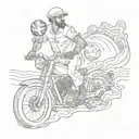A sketch of a sailor navigating through waves with football and motorcycle motifs incorporated tattoo design idea