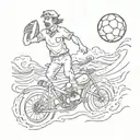 A sketch of a sailor navigating through waves with football and motorcycle motifs incorporated tattoo design idea