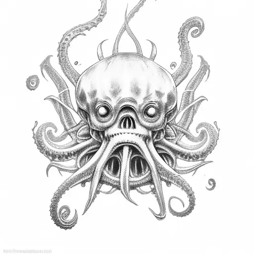 Davy Jones with Dutchman flying and kraken tattoo design idea