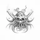 Davy Jones with Dutchman flying and kraken tattoo design idea