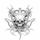 Davy Jones with Dutchman flying and kraken tattoo design idea