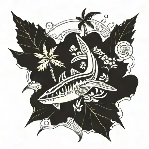 island growing from shark tooth tattoo design idea