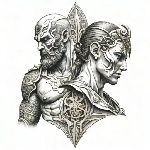 Athena and kratos arm sleeve  tattoo design idea