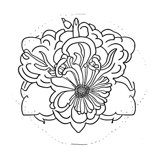 A minimalist tattoo of a delicate flower with the number 7 as its center tattoo design idea