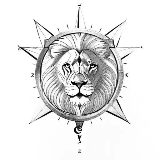 A lion with a Compass and plane tattoo design idea