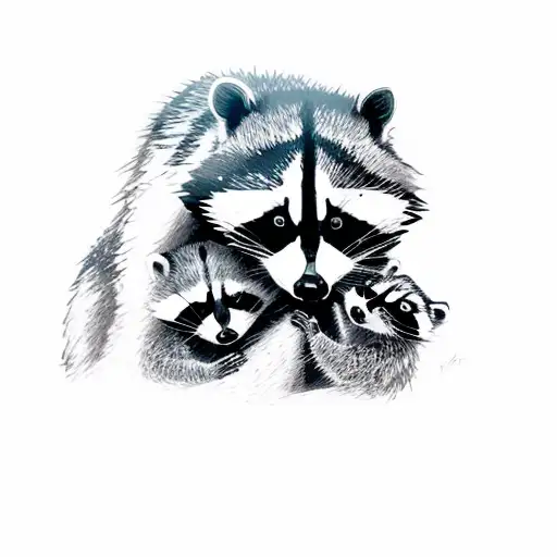 mama raccoon with babies tattoo design idea