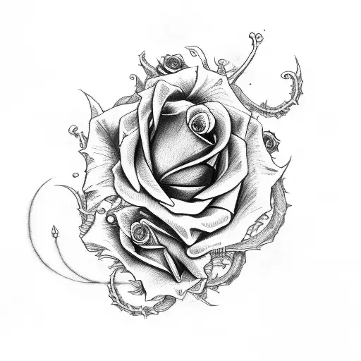 undead, demons, and roses tattoo design idea