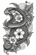 snake, morning glory with moon and stars aim tattoo design idea