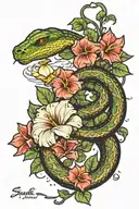 snake, morning glory with moon and stars a tattoo which describes love,loyal,powerful and magical  tattoo design idea