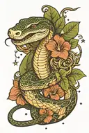 snake, morning glory with moon and stars a tattoo which describes love,loyal,powerful and magical  tattoo design idea