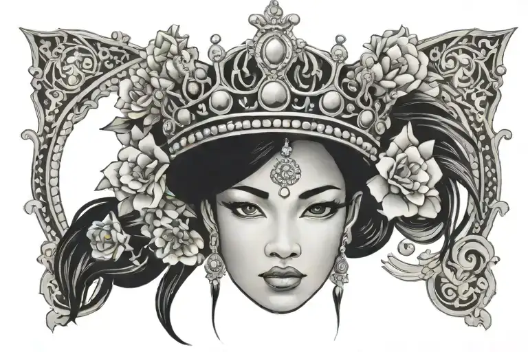 apsara crown surrounded tattoo design idea