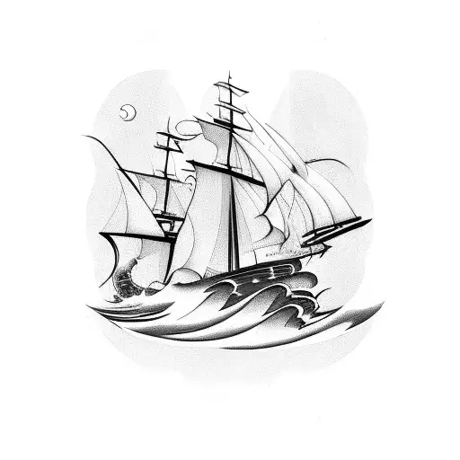 ship on waves with kraken tattoo design idea
