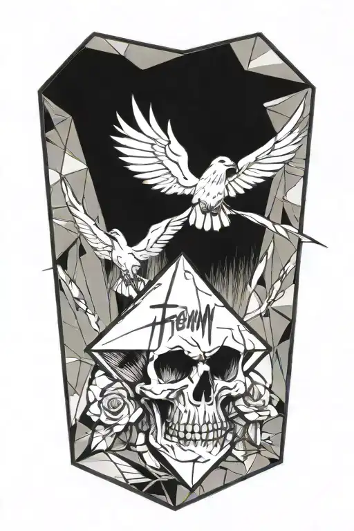 a black diamond with thin lines from it in the style of a computer chip and an inscription "Freedom is not free" tattoo design idea