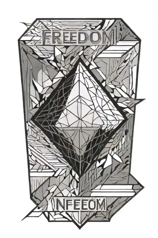 a black diamond with thin lines from it in the style of a computer chip and an inscription "Freedom is not free" tattoo design idea