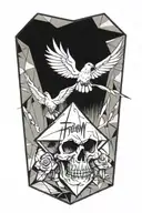 a black diamond with thin lines from it in the style of a computer chip and an inscription "Freedom is not free" tattoo design idea