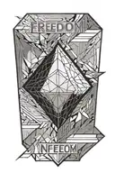 a black diamond with thin lines from it in the style of a computer chip and an inscription "Freedom is not free" tattoo design idea