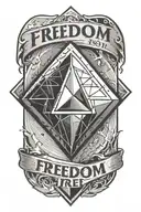 a black diamond with thin lines from it in the style of a computer chip and an inscription "Freedom is not free" tattoo design idea
