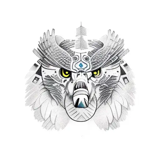 hawk bear forest tattoo design idea