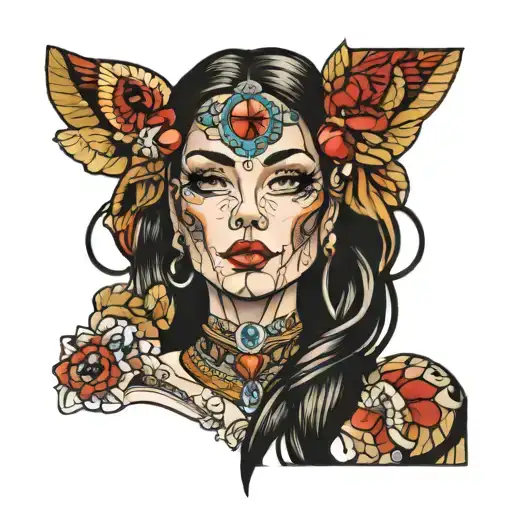 face with gems tattoo design idea