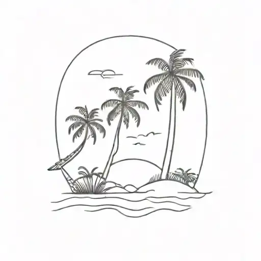 beer and beach scene with palm trees tattoo design idea