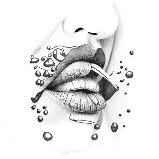 kissing lips that are on the neck and shoulder and back tattoo design idea