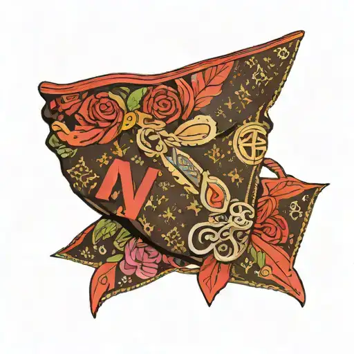 Louis Vuitton bandana mask red lettering tattoo design idea